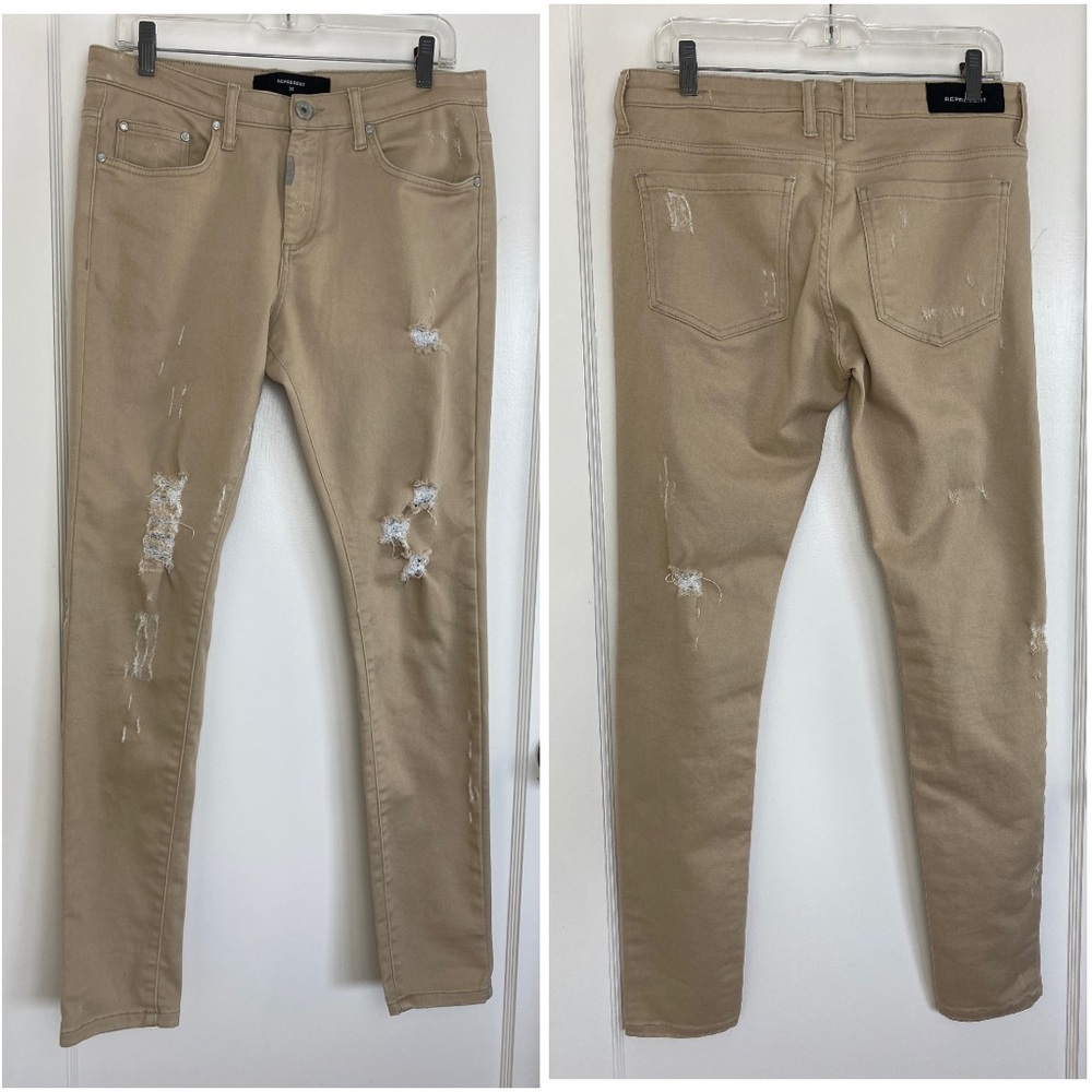 REPRESENT Men’s Essential Destroyer Jeans in Beige size 32
